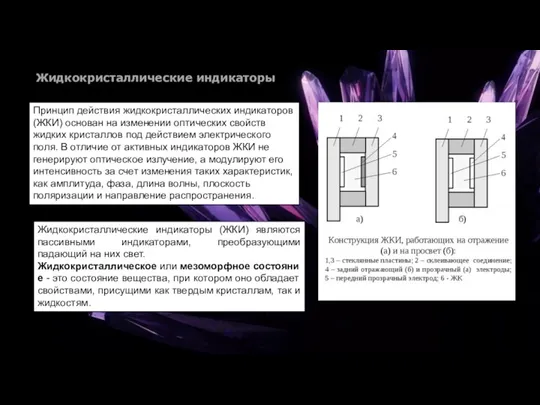 Жидкокристаллические индикаторы Принцип действия жидкокристаллических индикаторов (ЖКИ) основан на изменении