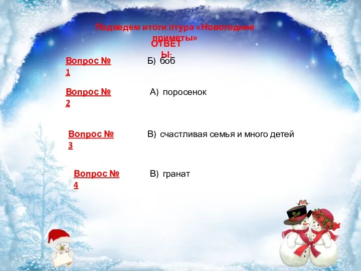 Подведем итоги IIтура «Новогодние приметы» Вопрос № 4 Вопрос №