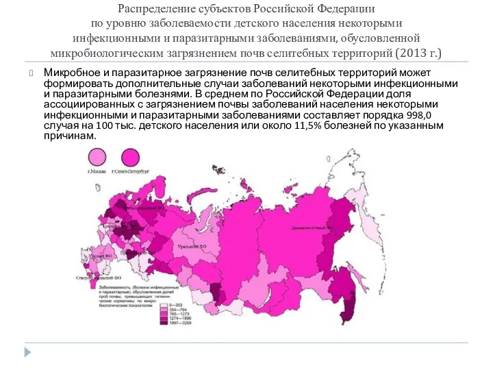 Распределение субъектов Российской Федерации по уровню заболеваемости детского населения некоторыми