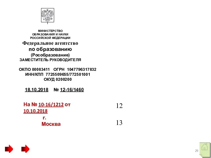 ОКПО 00083411 ОГРН 1047796317832 ИНН/КПП 7725509655/772501001 ОКУД 0200200 МИНИСТЕРСТВО ОБРАЗОВАНИЯ