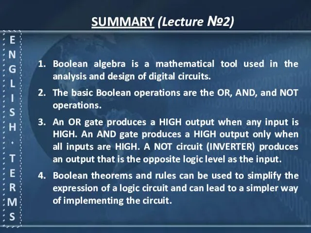 SUMMARY (Lecture №2) E N G L I S H