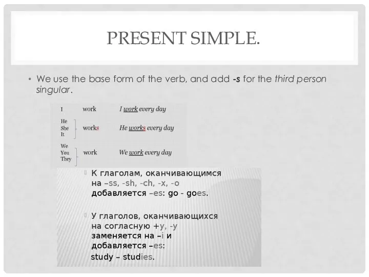 PRESENT SIMPLE. We use the base form of the verb,
