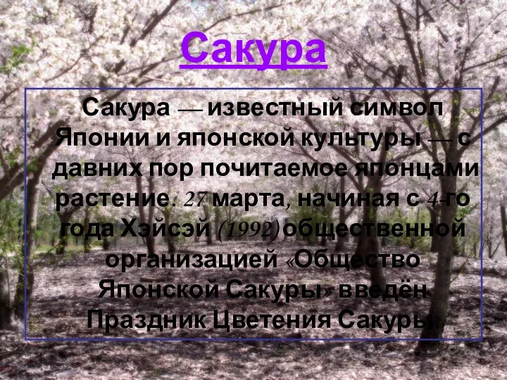 Сакура Сакура — известный символ Японии и японской культуры —