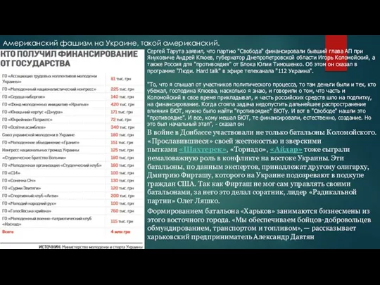 Американский фашизм на Украине, такой американский. Сергей Тарута заявил, что