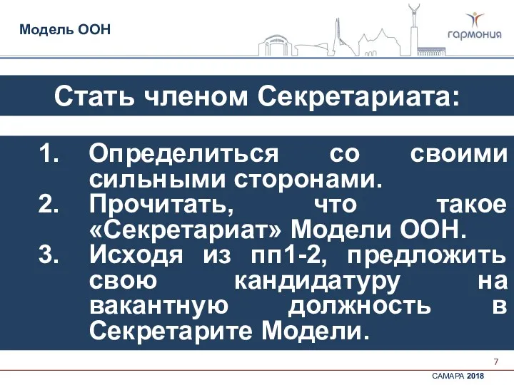 Модель ООН САМАРА 2018 Стать членом Секретариата: Определиться со своими