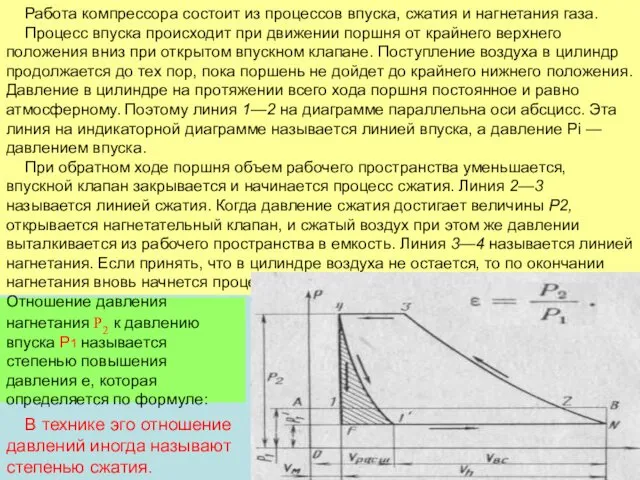 Работа компрессора состоит из процессов впуска, сжатия и нагнетания газа.