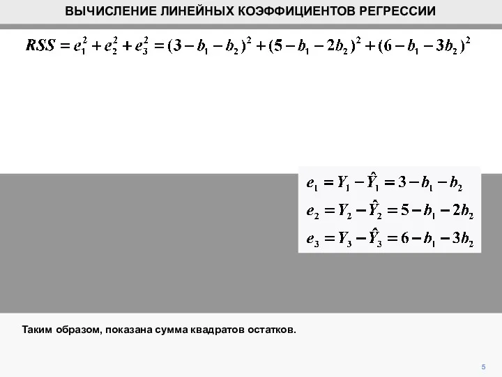 Таким образом, показана сумма квадратов остатков. 5 ВЫЧИСЛЕНИЕ ЛИНЕЙНЫХ КОЭФФИЦИЕНТОВ РЕГРЕССИИ