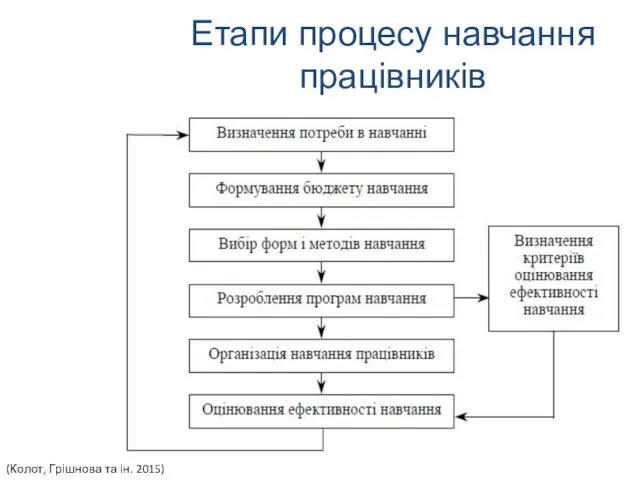 Етапи процесу навчання працівників (Колот, Грішнова та ін. 2015)