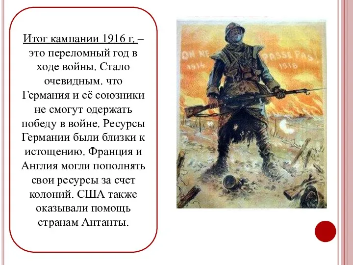 Итог кампании 1916 г. – это переломный год в ходе