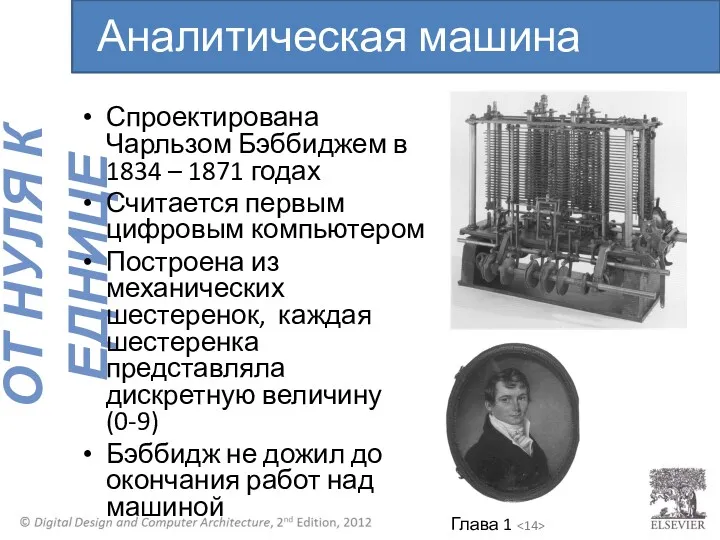 Спроектирована Чарльзом Бэббиджем в 1834 – 1871 годах Считается первым