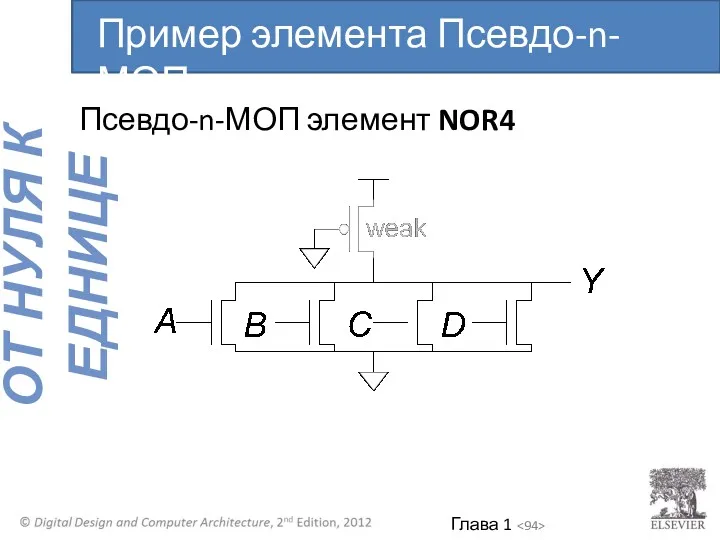 Псевдо-n-МОП элемент NOR4 Пример элемента Псевдо-n-МОП