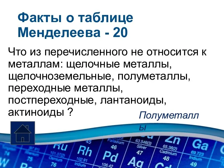 Факты о таблице Менделеева - 20 Что из перечисленного не