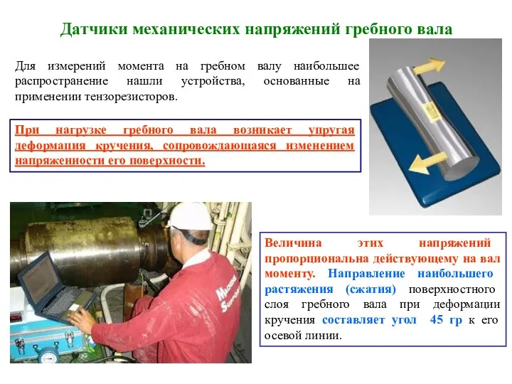 Датчики механических напряжений гребного вала Для измерений момента на гребном