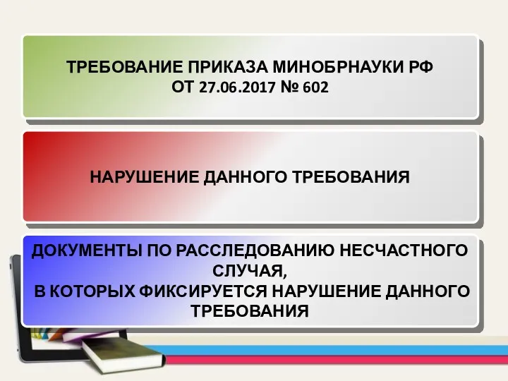 ТРЕБОВАНИЕ ПРИКАЗА МИНОБРНАУКИ РФ ОТ 27.06.2017 № 602 НАРУШЕНИЕ ДАННОГО