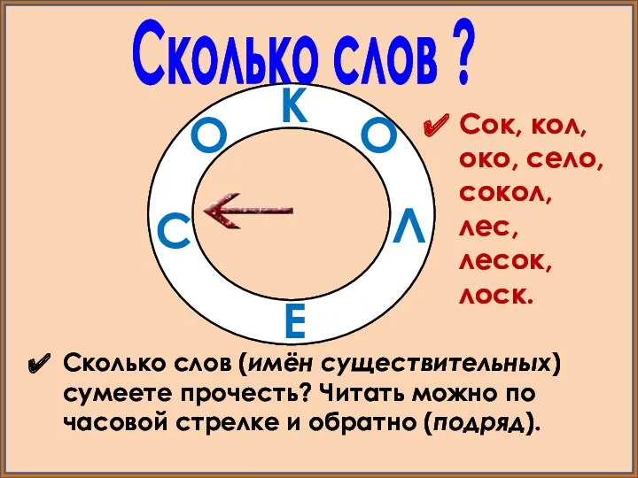 К О Л Е С О Сок, кол, око, село,