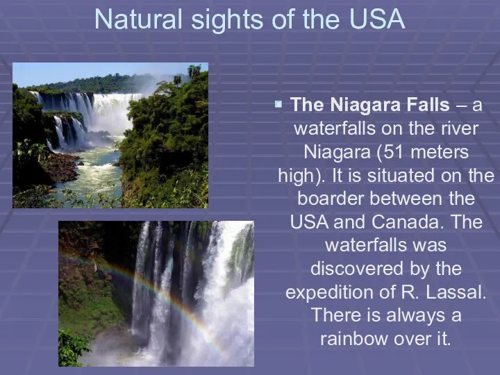 Natural sights of the USA The Niagara Falls – a