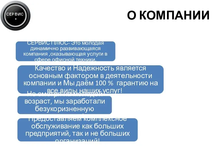 О КОМПАНИИ СЕРВИС ПЛЮС- Это молодая динамично развивающаяся компания ,оказывающая