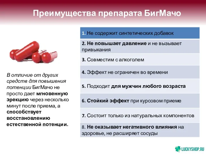 В отличие от других средств для повышения потенции БигМачо не