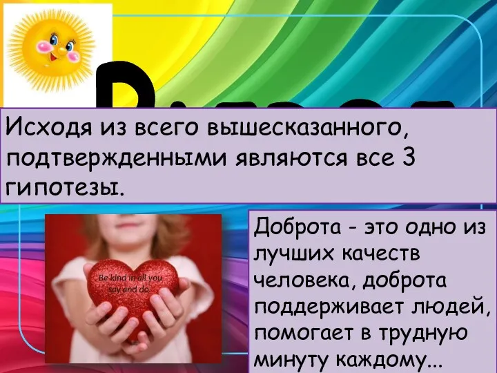 Вывод Исходя из всего вышесказанного, подтвержденными являются все 3 гипотезы.