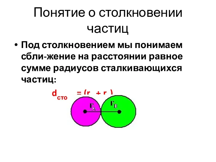 Понятие о столкновении частиц Под столкновением мы понимаем сбли-жение на