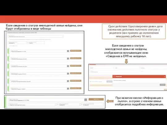 Если сведения о статусе многодетной семьи найдены, они будут отображены