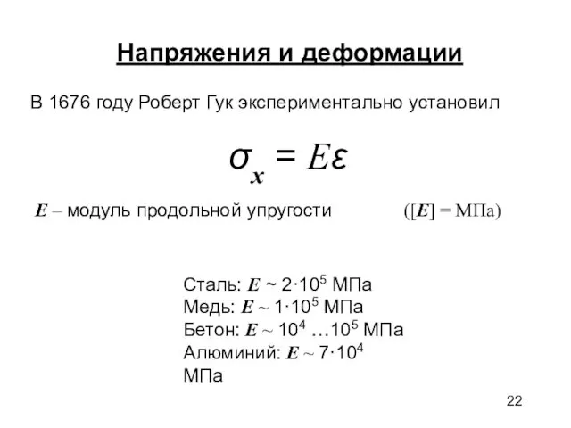 Напряжения и деформации В 1676 году Роберт Гук экспериментально установил