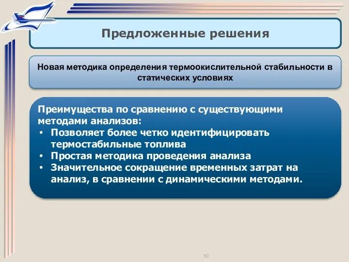 Предложенные решения Новая методика определения термоокислительной стабильности в статических условиях