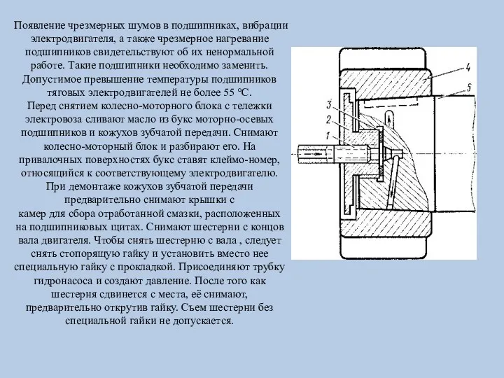 Появление чрезмерных шумов в подшипниках, вибрации электродвигателя, а также чрезмерное