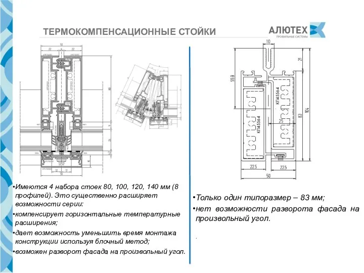 ТЕРМОКОМПЕНСАЦИОННЫЕ СТОЙКИ Только один типоразмер – 83 мм; нет возможности