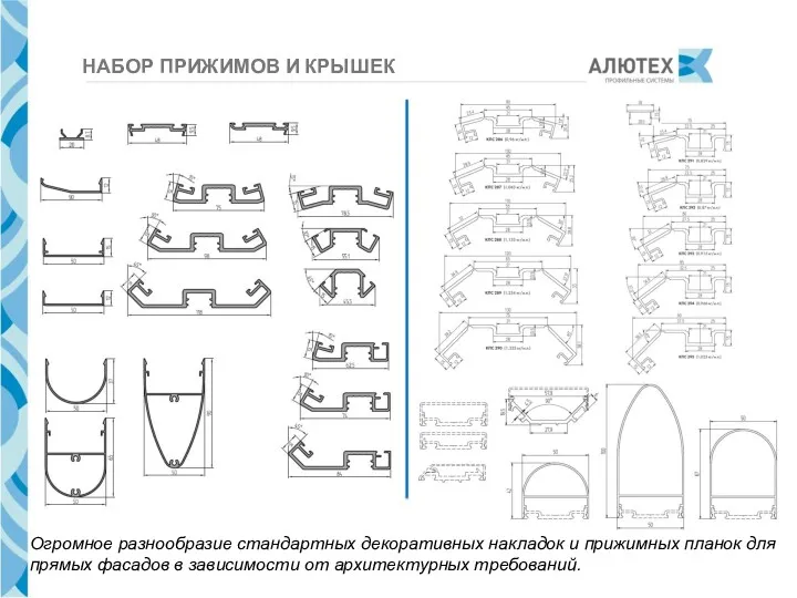 НАБОР ПРИЖИМОВ И КРЫШЕК Огромное разнообразие стандартных декоративных накладок и