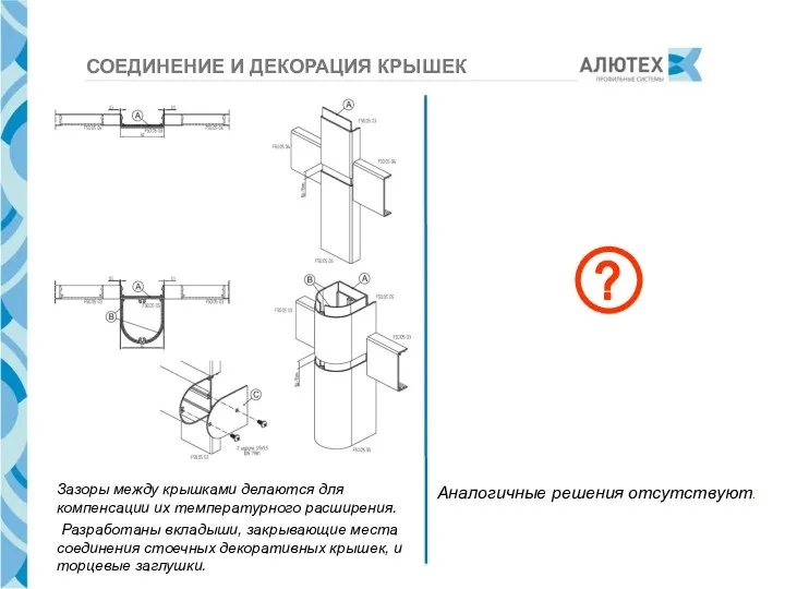 СОЕДИНЕНИЕ И ДЕКОРАЦИЯ КРЫШЕК Зазоры между крышками делаются для компенсации