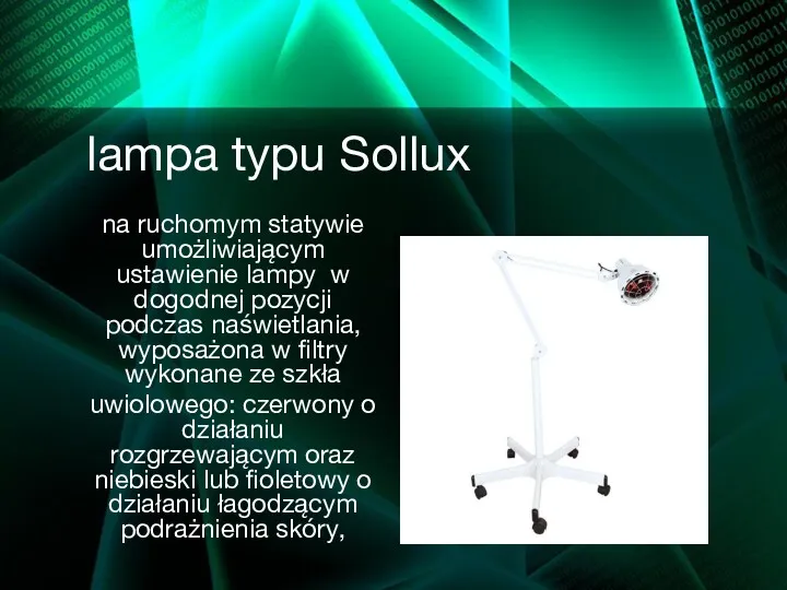 lampa typu Sollux na ruchomym statywie umożliwiającym ustawienie lampy w