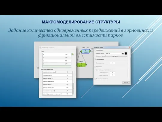 МАКРОМОДЕЛИРОВАНИЕ СТРУКТУРЫ Задание количества одновременных передвижений в горловинах и функциональной вместимости парков