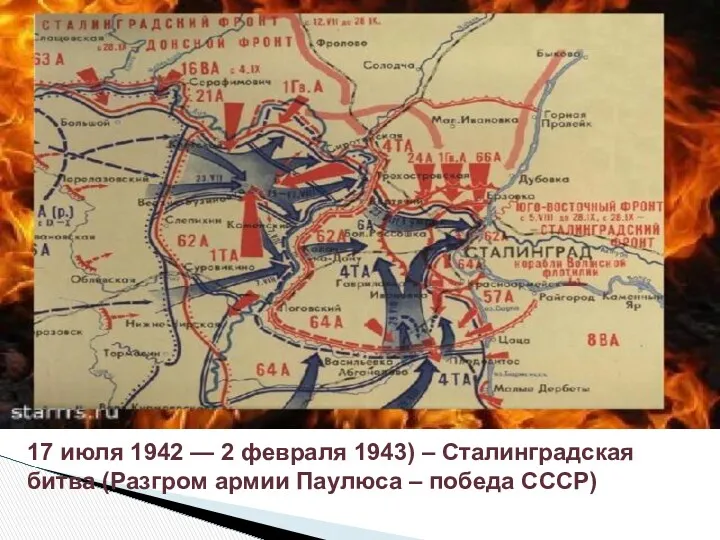 17 июля 1942 — 2 февраля 1943) – Сталинградская битва (Разгром армии Паулюса – победа СССР)