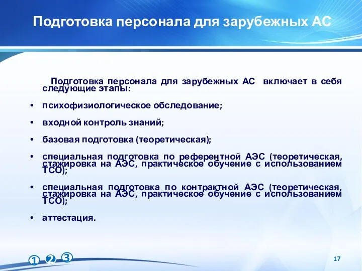 Подготовка персонала для зарубежных АС Подготовка персонала для зарубежных АС