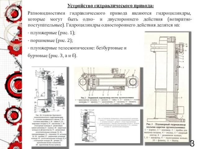 Устройство гидравлического привода: Разновидностями гидравлического привода являются гидроцилиндры, которые могут