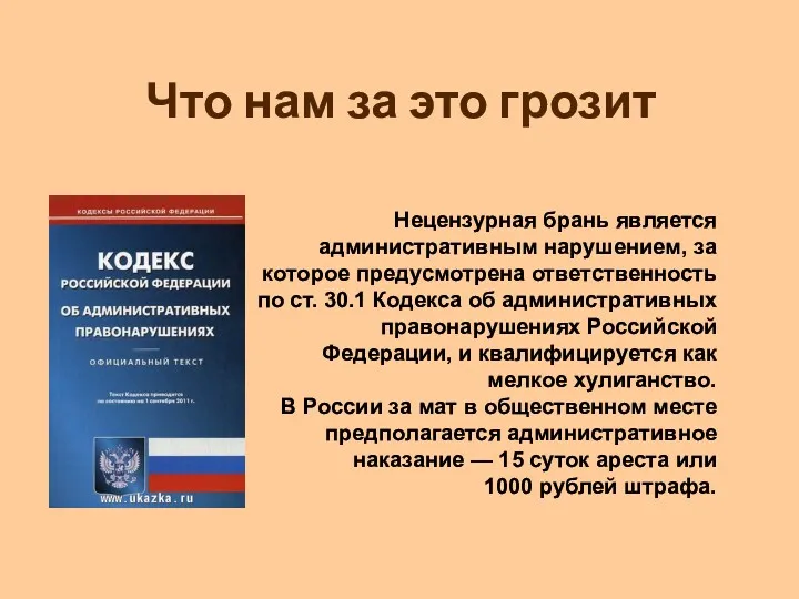 Что нам за это грозит Нецензурная брань является административным нарушением,