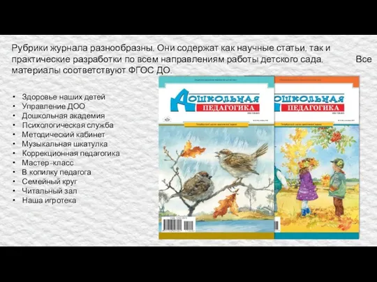 Рубрики журнала разнообразны. Они содержат как научные статьи, так и практические разработки по