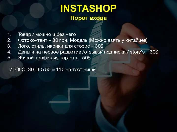 INSTASHOP Порог входа Товар / можно и без него Фотоконтент