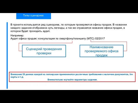 Типы сценариев Внимание! В рамках каждой из легенд вам применяются