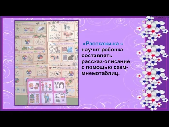 «Расскажи-ка » научит ребенка составлять рассказ-описание с помощью схем-мнемотаблиц.