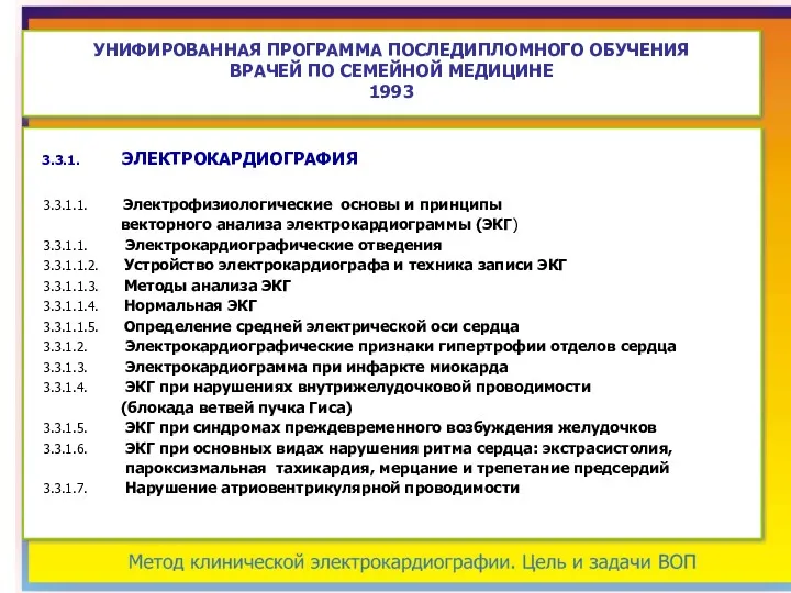 УНИФИРОВАННАЯ ПРОГРАММА ПОСЛЕДИПЛОМНОГО ОБУЧЕНИЯ ВРАЧЕЙ ПО СЕМЕЙНОЙ МЕДИЦИНЕ 1993 3.3.1.