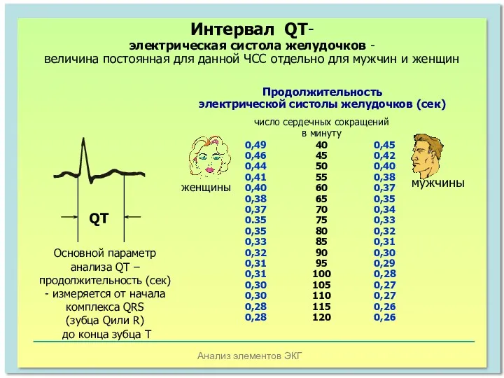 Анализ элементов ЭКГ Интервал QТ- электрическая систола желудочков - величина