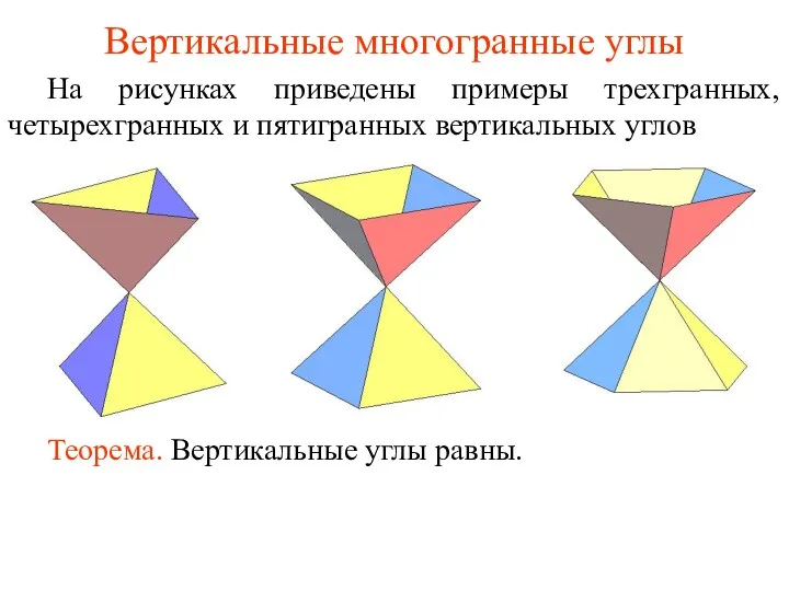 Вертикальные многогранные углы На рисунках приведены примеры трехгранных, четырехгранных и