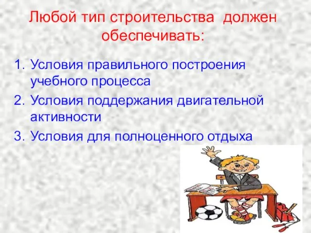 Любой тип строительства должен обеспечивать: Условия правильного построения учебного процесса