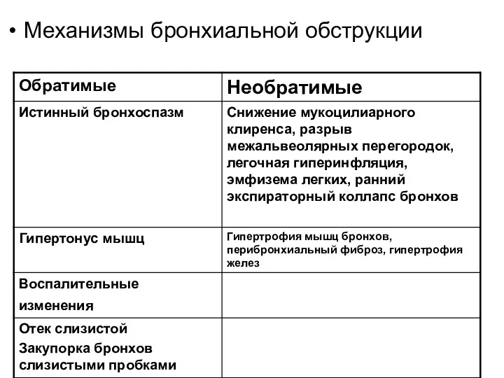 Механизмы бронхиальной обструкции