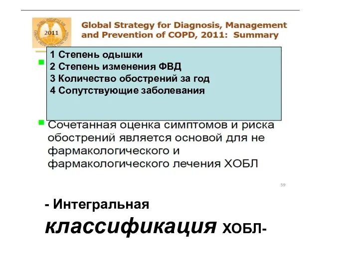 1 Степень одышки 2 Степень изменения ФВД 3 Количество обострений