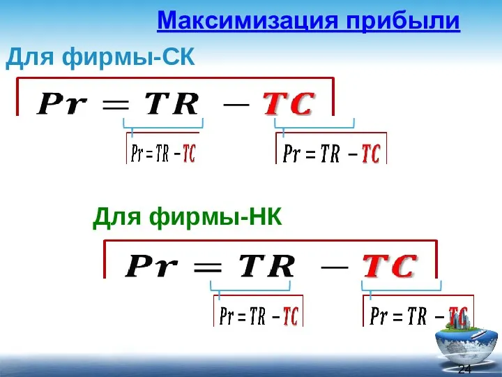 Максимизация прибыли Для фирмы-СК Для фирмы-НК