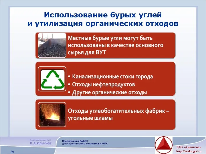 Использование бурых углей и утилизация органических отходов ЗАО «Амальтеа» http://vodougol.ru