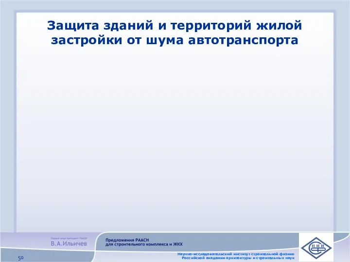 Защита зданий и территорий жилой застройки от шума автотранспорта Научно-исследовательский институт строительной физики